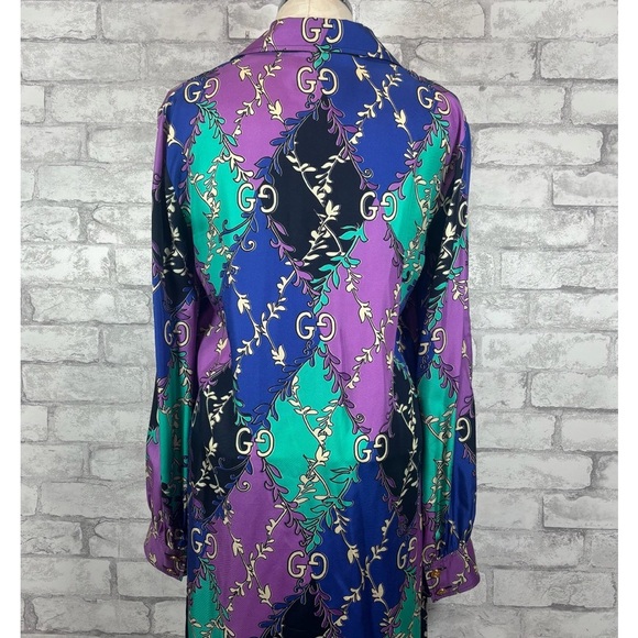 My lowest prize is firm Gucci Purple and Green Maxi Dress with Notched Collar - Picture 3 of 6